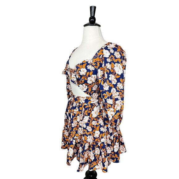 Amur Medina  Floral Twist Front Ruffle Mini Dress Twilight Blue Women 14 NWT - Picture 10 of 15